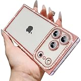 YUYIB スマホケース 対応 iPhone17 Pro Max クリア ケース 透明 メッキ加工 ドリル きらきら ブリンブリン かわいい ディズニー キャラクター 衝撃吸収 女性 人気 ストラップホールあり ワイヤレス充電対応 おしゃれ アイフォン17 プロマックス 用 携帯カバー (ピンク, iP17 Pro Max)