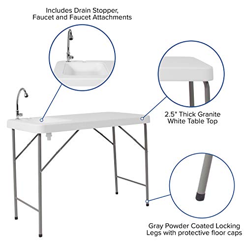 Flash Furniture Mesa de Limpieza de Pescado Portátil para Exterior de 4 Pies con Fregadero miniatura 4
