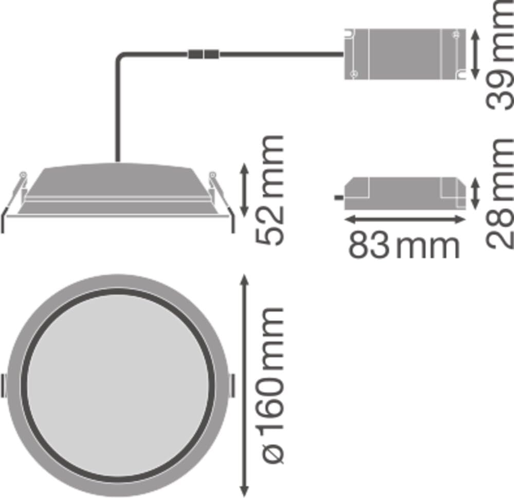 Ledvance LED Downlight Leuchte für Innenanwendungen Warmweiß 160,0 mm x 52,0 mm DOWNLIGHT ALU 4060000000000