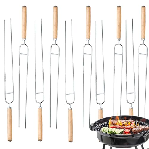 Barbecue Skewers, Double Pronged Grill Sticks, 14.17x0.98 Inches, Rust-Resistant Surfaces, Secure Rotating Hold, Flat Stainless Steel BBQ Tools for Meat Veggies Outdoor Cooking