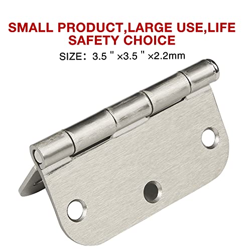 24 Pack Brushed Nickel Door Hinges 3.5 x 3 1/2 Inch Interior Rounded 5/8" Radius Corners Iron Bifold Silver Residential Satin Nickels Hinge for Doors Hardware Kit Office Bedroom Study Living Room - Image 2