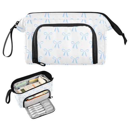 Image of Bow White Pencil Case Pouch Big Capacity Pencil Bag Box Organizer Pen Case with Compartmens Stationery Organizer for Girls Boys Adults Women School Office