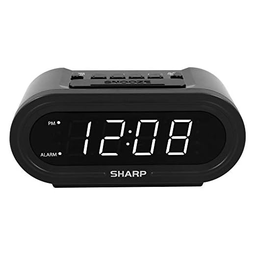 SHARP Digital Alarm with AccuSet - Automatic Smart Clock, Never Needs Setting (Midnight Black-White LED)