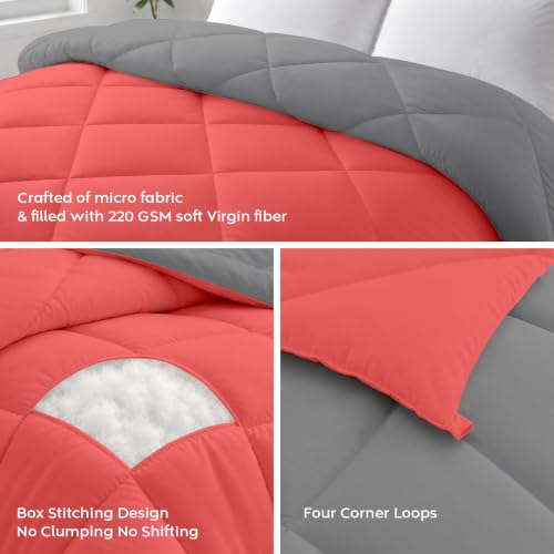 Image of AYKA Reversible Comforter 220 GSM Microfiber Reversible AC Comforter /Blanket for Winter /Quilt /Duvets for King Size Double Bed Comforter (90 * 100, Red & Grey)| TC - 220