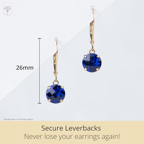 Solid 10K Yellow Gold Sky Blue Topaz Earrings for Women | December Birthstone Sky Blue Dangle Earrings with Leverbacks | 8mm Round Hypoallergenic Gemstone Drop Dangling Earring by MAX + STONE3