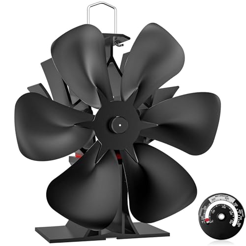 Signstek Heat Powered Wood Stove Fan 6 Blades with Thermometer – Silent Log Burner Fan for Wood/Log Burners/Fireplace