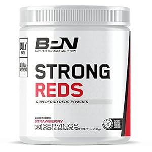 BARE PERFORMANCE NUTRITION, BPN Strong Reds Superfood Powder, Strawberry, Naturally Boost Energy, Support Digestion and Gut Health, Fruit Powder & Antioxidants, No Artificial Sweeteners, 30 Servings