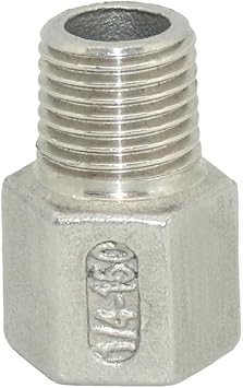 Stainless Steel SS304 Nipple Bush Adapter, 1/2" NPT Female x 1/2" NPT Male Thread Bushing Pipe Fitting 1/4"