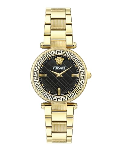 Versace Versace Reve Collection Luxury Womens Watch Timepieces with a Gold Bracelet and Case featuring a Black Dial