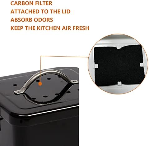 ayacatz Stainless Steel Compost Bin for Kitchen Countertop Compost Bin1 Gallon, Kitchen Trash Can -Includes Charcoal FilterCompost Bucket Kitchen Pail Compost with Lid -Black 