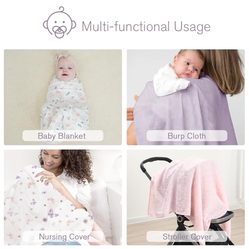 Image of Little Grape Land Muslin Swaddle Blankets 47''x47'' 4 Pack, 100% Cotton Large Size Baby Swaddles for Newborn, Soft Breathable Baby Blankets for Newborns, Butterfly&Bunny