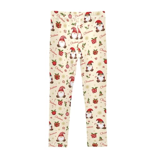 Girls' Athletic Leggings Ankle Length Yoga Dance Pants Kids Teen 4T Christmas Holly Gnome Snowflake2
