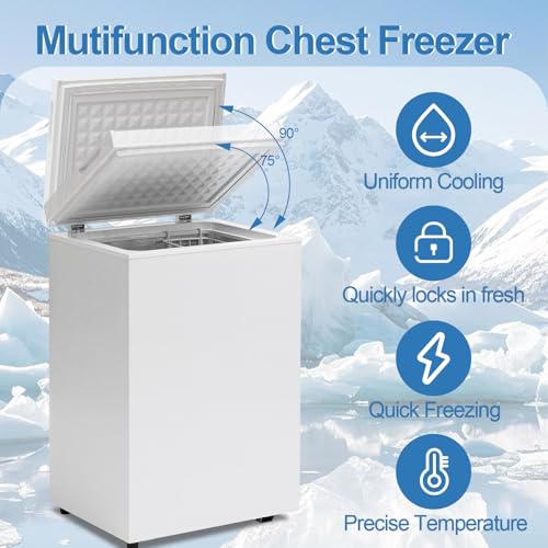 Image of Erivess 3.5 Cu.Ft Chest Freezer - Compact Deep Freezer with Removable Basket, Energy Efficient & Quiet Top Door Design, Mini Freezer Adjustable 7 Thermostat for Home, Apartment, Garage, Dorm (White)