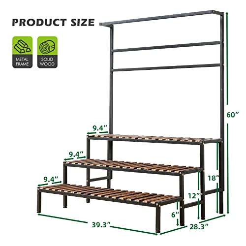 Nankingfangao 3 Tier Hanging Plant Stand Ladder Plant Shelf, Tall Plant Stand Outdoor Indoor Steel-Wood Plant Shelves Metal Frame, Suitable For Terrace Garden Corner Balcony, Living Room Storage  #TOP1