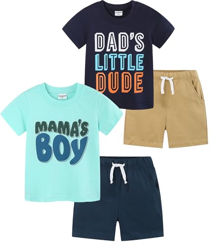 Funnymore Toddler Boy Clothes Outfits Summer Spring Cotton 4 Piece Short Sleeve T Shirts and Shorts Clothing Set 3t Mammys boy