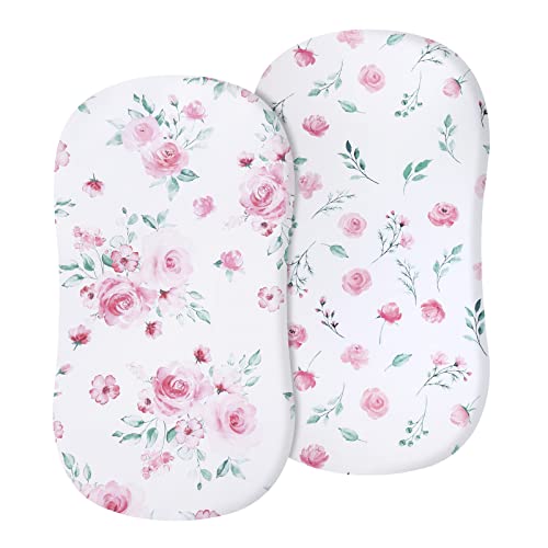 Image of David's Kids 100% Cotton Bassinet Sheets, 2 Pack Ultra Soft Breathable Comfortable Baby Sheet Set for Girls, Univeral Fit for Most Cradle and Bassinet Mattress, Floral Flowers