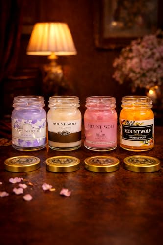 Image of Premium Scented Candle Jar Set - 61 ml Each - Lavender, Coffee, Rose & Sandalwood - Home Decor, Aromatherapy & Gifting