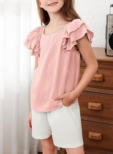 Image of DOKOTOO KIDS Girls Shirts Summer Cute Double Ruffle Short Sleeve Tie Back Bow Tee Tops 6-15 Years