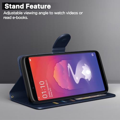 Image of Pikkme Realme 1 Flip Case Leather Finish | Inside TPU with Card Pockets | Wallet Stand and Shock Proof | Magnetic Closing | Complete Protection Flip Cover for Realme 1 (Blue)