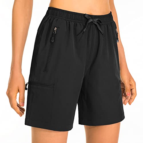 Women's Shorts Cargo Hiking Summer Shorts For Women Quick Dry Lightweight Outdoor Golf With Zipper Pockets #2106-Black-L #TOP8