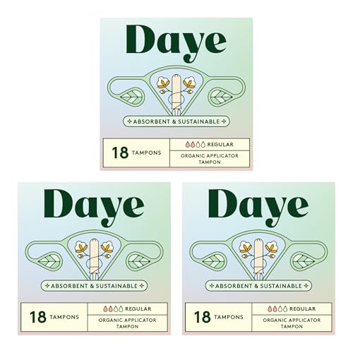 Image of Daye Organic Tampons Regular | 54ct | Pesticide & Metal Tested, 100% Organic Cotton, Best Absorbency | No-Shed Sleeve, Sugarcane Applicator