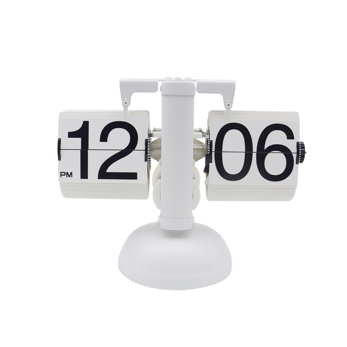 Reloj de mesa digital automático con tapa retro con mecanismo de transmisión interna, soporte de metal mecánico para el hogar, sala de estar (blanco)