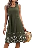 Picture of KILIG Women Sundress Summer Casual Dresses Loose Print Pleated Sleeveless Midi Vest Dresses for Beach Wedding Party(Army,XL)