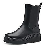 Absatzform : Keilabsatz MARCO TOZZI Damen Chelsea Boots aus Kunstleder Plateau, Schwarz (Black), 38