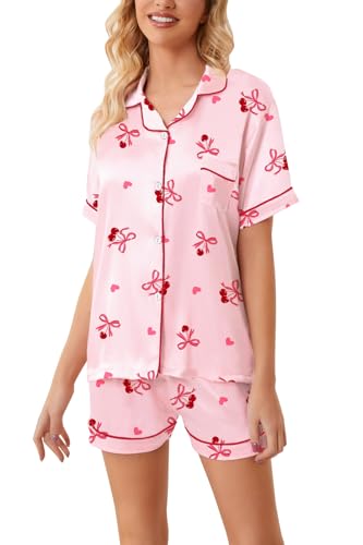Image of Girls & Womens Satin Pajamas Set, Silk Button-Down Sleepwear 2 Piece Nightwear, 3 Years - Women XXL