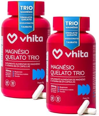 Magnésio Quelato Trio, Dimalato, Bisglicinato e Taurato com Vitam...