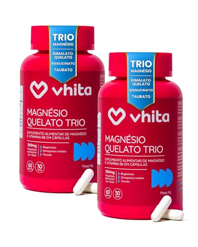 Magnésio Quelato Trio, Dimalato, Bisglicinato e Taurato com Vitam...