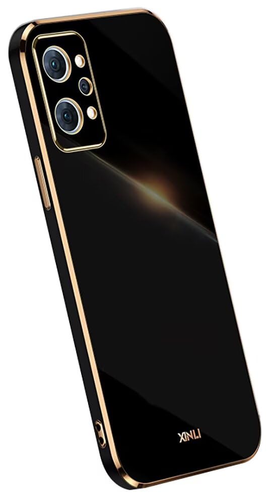 Topme Silicone Case for Realme GT2 / GT Neo2 / GT Neo 3T (6.62" Inches), [gold Edge Style Phone Case] - Black