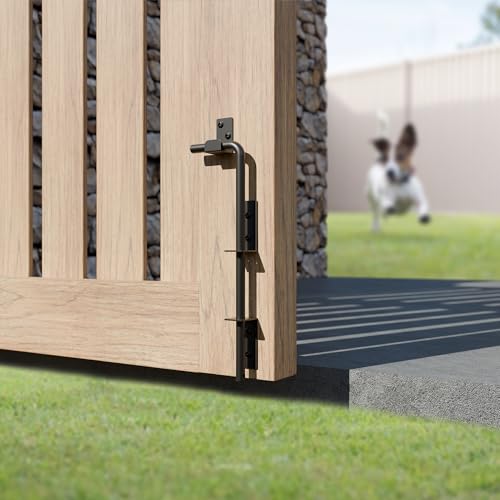 Image of 12 Inch Gate Cane Bolt Gate Ground Drop Rod, Heavy Duty Drop Rod Gate Latch for Wooden Vinyl Fence, Black Finished Cane Bolts for Gates, 1 Pack