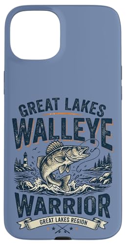 Great Lakes Walleye Warrior Retro Fishing Angler Lake Fish �X�}�z�P�[�X iPhone 15 Plus �p