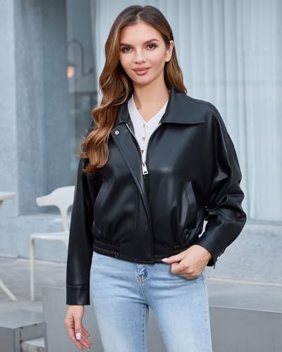 DIASHINY Faux Leather Jacket For Women Moto Biker Zip Up Motorcycle Loose Outwear2