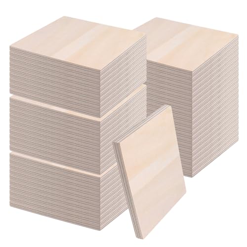 SENJEOK 50 fogli quadrati in compensato da 100 x 100 x 6 mm, fogli vuoti in legno di tiglio da 6 mm, per artigianato, pittura, decorazione della casa