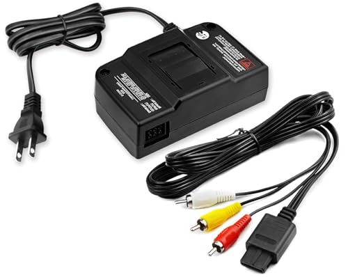 N64 Power Supply and Cable N64 AV Cable, N64 Power Supply, AV Composite Cable Video Cord & Replacement AC Adapter Set