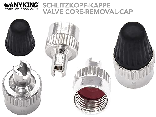 4 Autoventil-Schlüssel Metall-Kappen + 2 Schrader-Ventile Ventilausdreher Reifenventil-Entferner Ventil-Eindreher Ventil-Schrauber Auto-Ventile Werkzeug für KFZ Motorrad Roller LKW Moped Mofa Fahrrad
