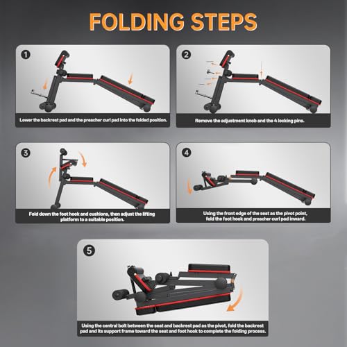 JOROTO Banco Musculación Ajustable, Banco de Musculación Plegable, 350KG de Carga, Banco de Musculación para Gimnasio en Casa, Entrenamiento de Cuerpo Entero con Silla Romana - imagen 8