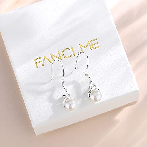 Fancime Pearl Earrings For Women 925 Sterling Silver Twist Pearl Drop Earrings Dangle Earrings With Genuine Quality 8-8.5 Mm White Freshwater Cultured Pearls Fine Jewelry For Women #TOP6