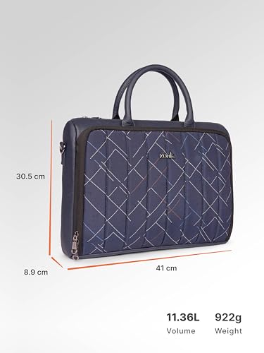 Image of ZOUK Blue Pro Laptop Bag for Men | Vegan Leather Office & Travel Bag with Quilted Design, 15.6-Inch Laptop Compartment, Trolley Sleeve & Shoulder Strap |