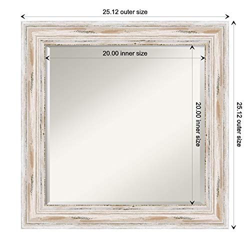 Amanti Art Beveled Wood Wall Mirror (25 X 25 In.), Alexandria White Wash Frame - Bathroom Mirror White, Medium #TOP3