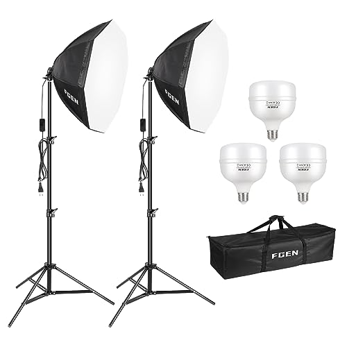 FGen Softbox Fotostudio Set, 135W 5500K Achteckiges Fotolicht Fotolampe, 70cm Beleuchtung für Fotostudios mit E27 Sockel und 2M Verstellbare Lichtstative...