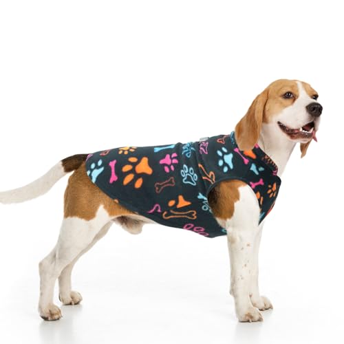 BEAUTYZOO Hundepullover für kleine Hunde, Fleece-Weste, Winterjacke, D-Ring, Leinenbefestigung für XS, S, Welpen, mittelgroße Rassen, Hunde, kaltes Wetter, winddicht, hält warm, schwarze Knochen,