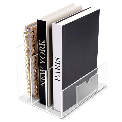 Legacy3 Durable Acrylic File Organizer - 4mm Thick Acrylic File Holder with 3 Section - Acrylic Desk Accessories with Busines Card Holder Included - 9