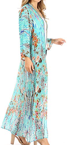 Image of Sakkas Iona Women's Casual Boho Long Kimono Cardigan Open Front Floral Print Loose