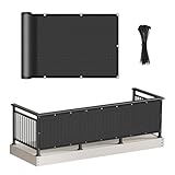 Cool Area 3'x6' Black Balcony Privacy Screen Fence Cover HDPE Mesh Fabric with Grommets UV Protection Weather-Resistant Wind Screen for Outdoor, Backyard, Deck, Porch, Patio, Apartment Railing
