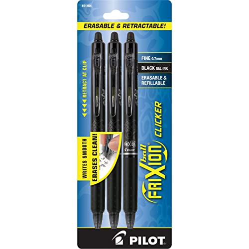 PILOT FriXion Clicker Erasable Pens, Refillable & Retractable Gel Ink Pens, Fine Point 0.7 mm, Black...