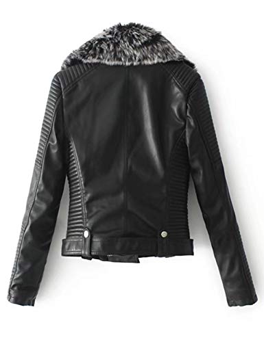 Lentta Women's Faux Fur Collar Pu Leather Fleece Lined Warm Quilted Moto Jacket (Medium, Black) #TOP1