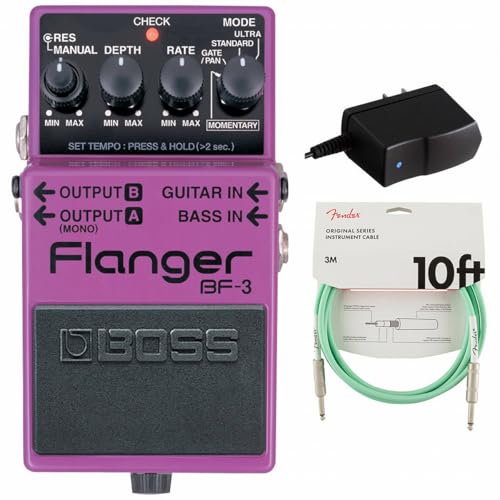BOSS/BF-3 Flanger フランジャー 純正アダプターPSA-100S2+ケーブル(Surf Green/3m) 同時購入セット